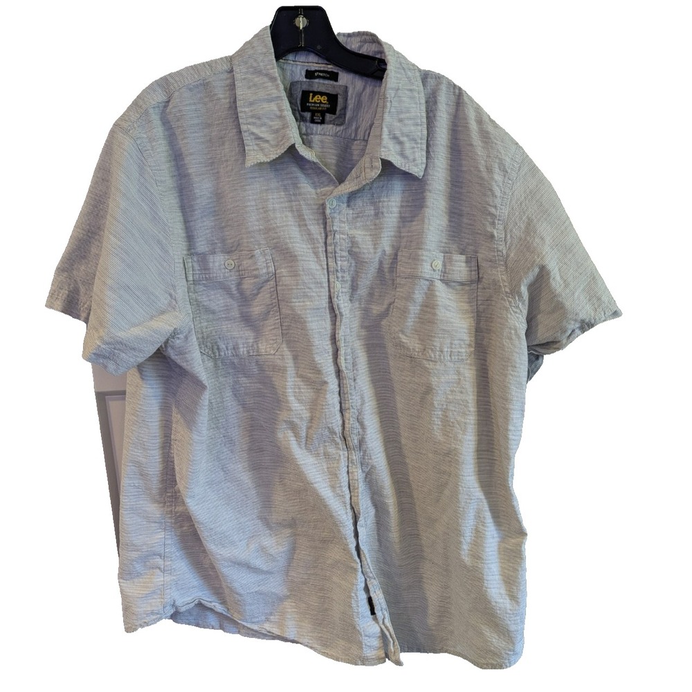 Lee‎ Men's Short Sleeve Stretch Woven Button Up Shirt Gray 2XL Western Rodeo